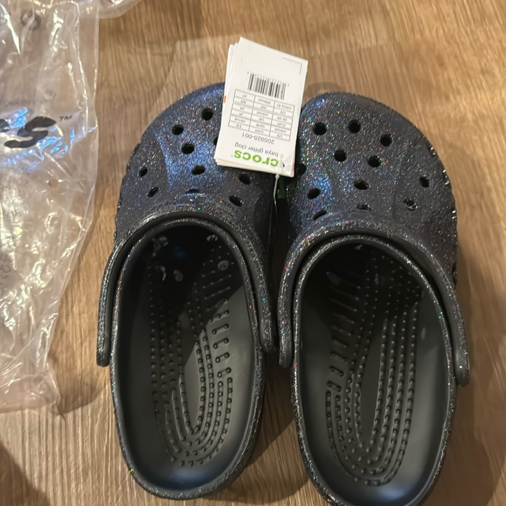 BRAND NEW!! Black Glitter Baya Crocs!!!!!
